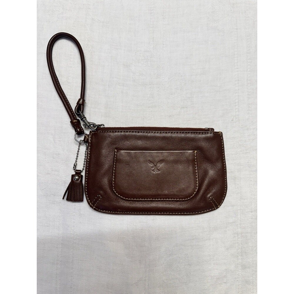 American Eagle Chocolate Brown Genuine Leather Wristlet Small Coin & Card Wallet